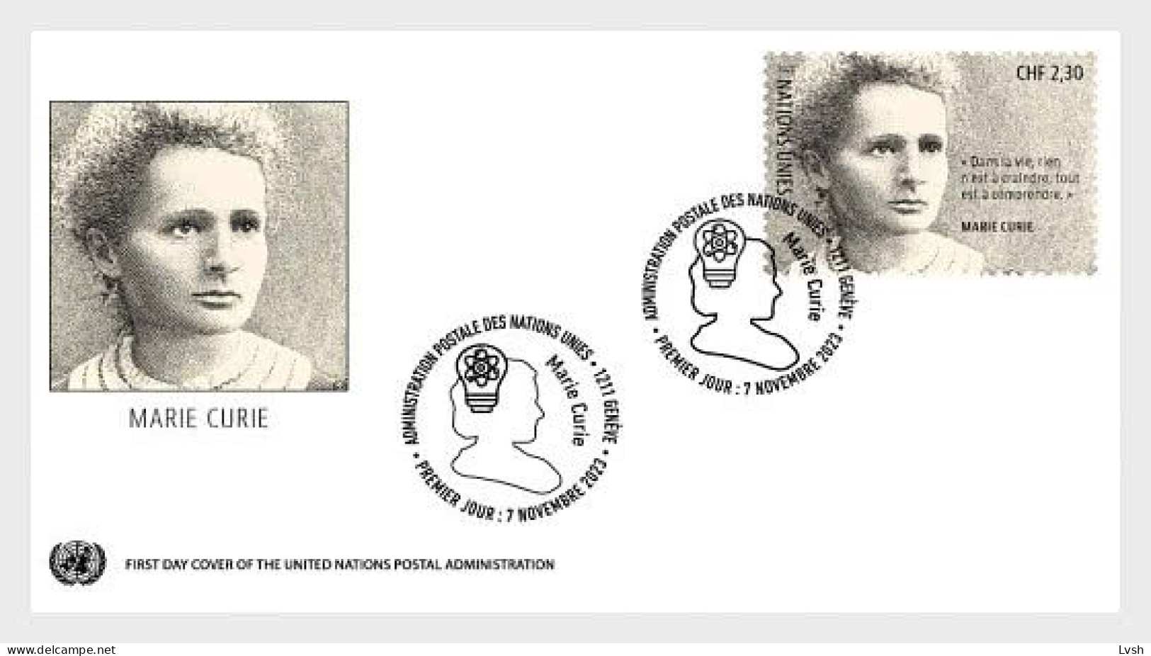United Nations.Geneva.United Nations Office.2023.Marie Curie -  Nobel Prize,scientist, Physicist, Chemist.FDC. - Chimie