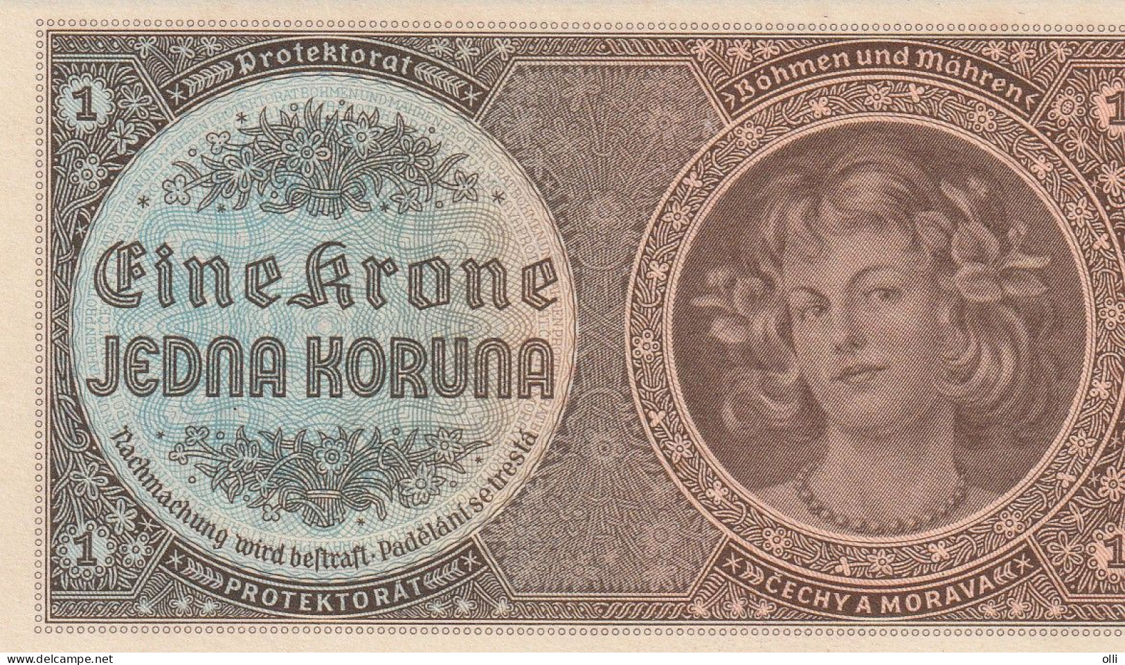 Bohemia & Moravia/ German Occuptation WWII 1 Korun ND/1940   P-3  UNC - Tsjechoslowakije