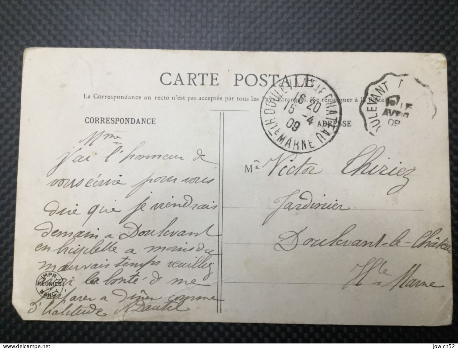 Marque Postale Doulevant Le Château Année 1909 Haute Marne 52 - Poste