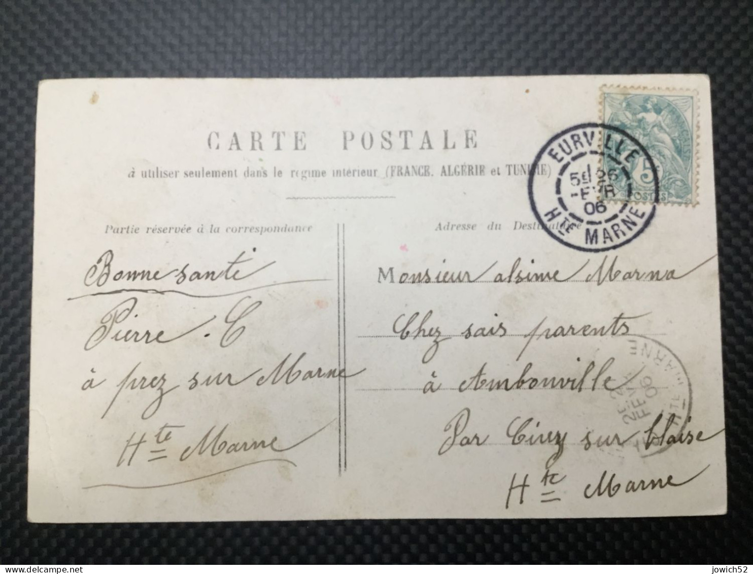 Marque Postale Eurville Haute Marne  Année 1906 - Poste