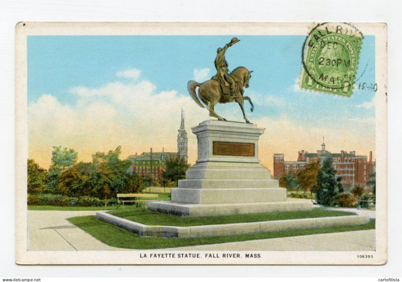 FALL RIVER, Massachusetts - La Fayette Statue  ( 2 Scans ) - Fall River