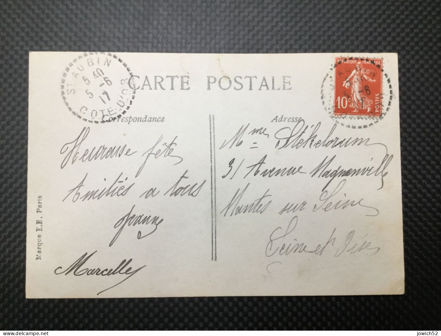 Marque Postale Saint Aubin Cote D'or   Année 1917 - Poste