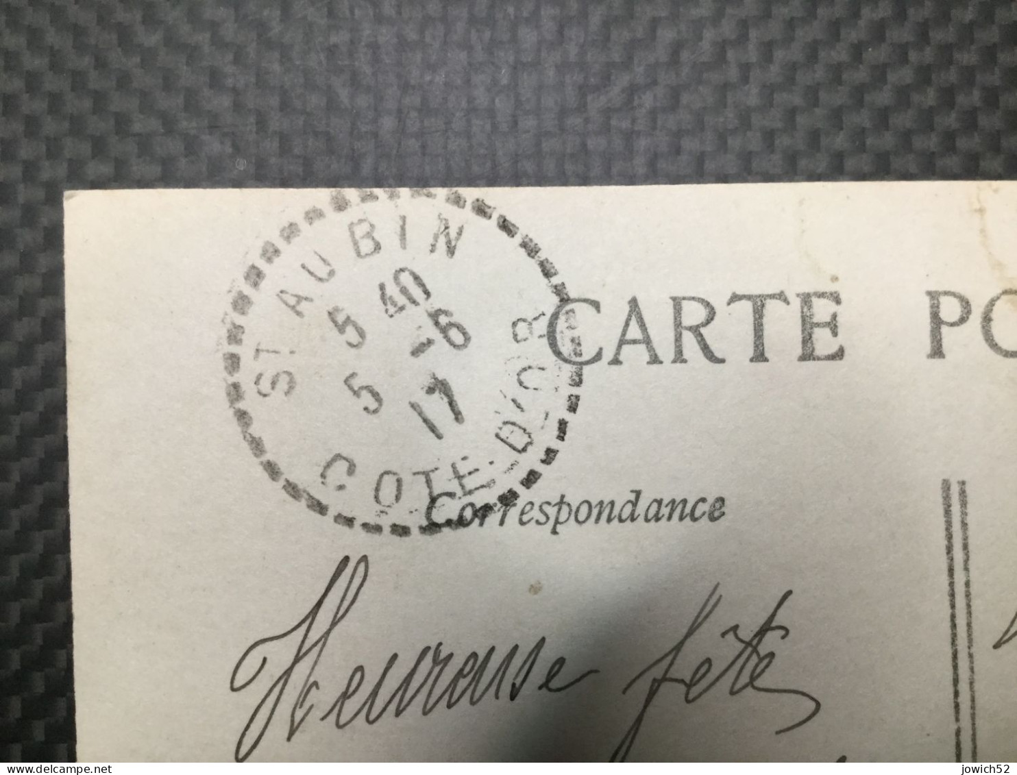 Marque Postale Saint Aubin Cote D'or   Année 1917 - Poste