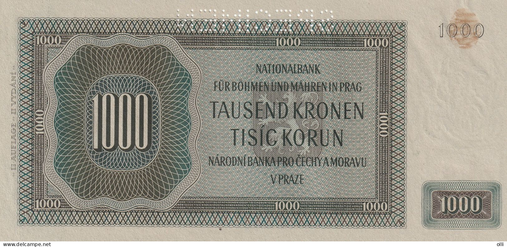 Bohemia & Moravia/ German Occuptation WWII 1000 Korun 1942   P-15  UNC  SPECIMEN - Checoslovaquia