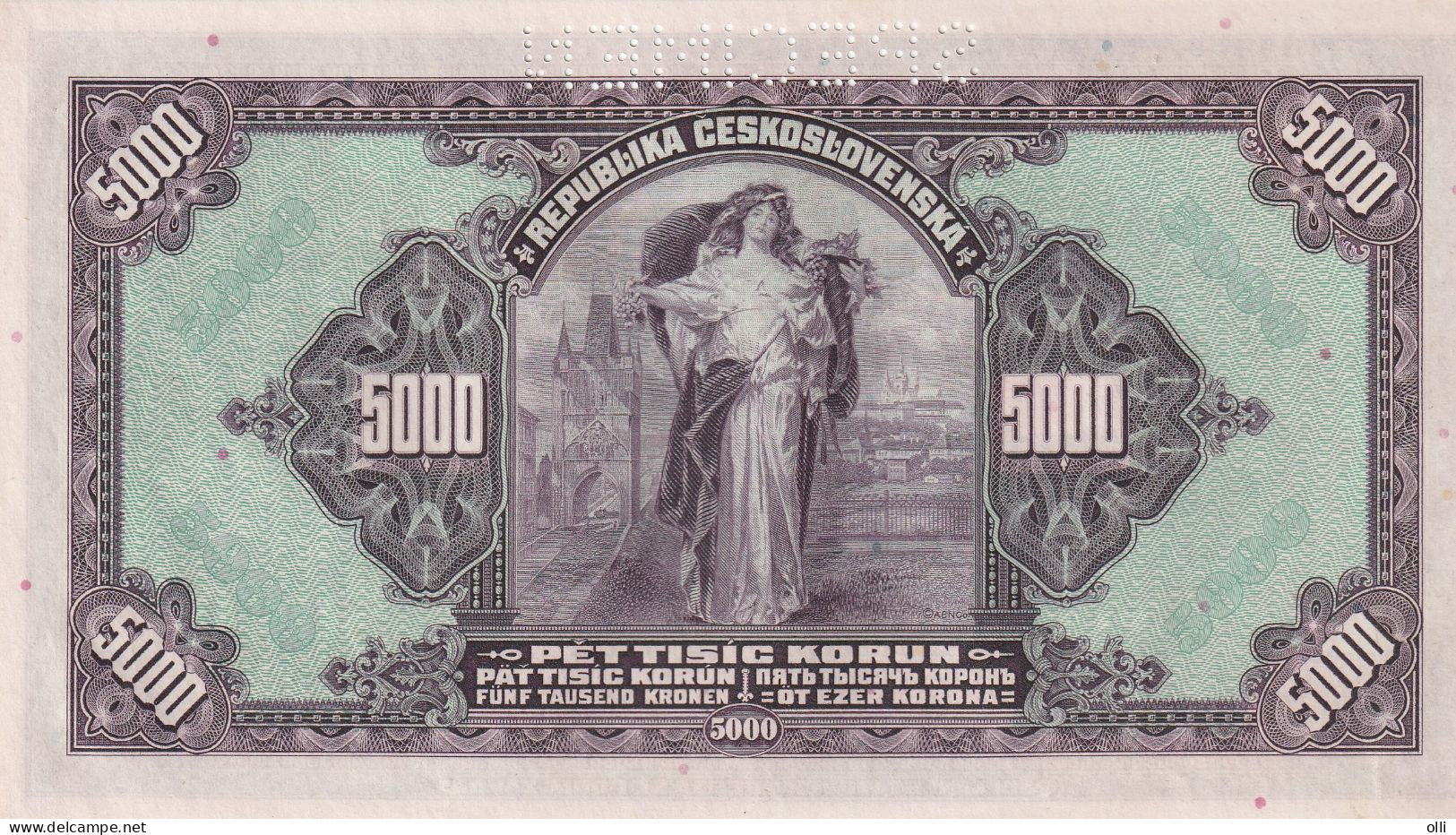 Bohemia & Moravia/ German Occuptation WWII 5000 Korun 1943   P-15  UNC  SPECIMEN - Tsjechoslowakije