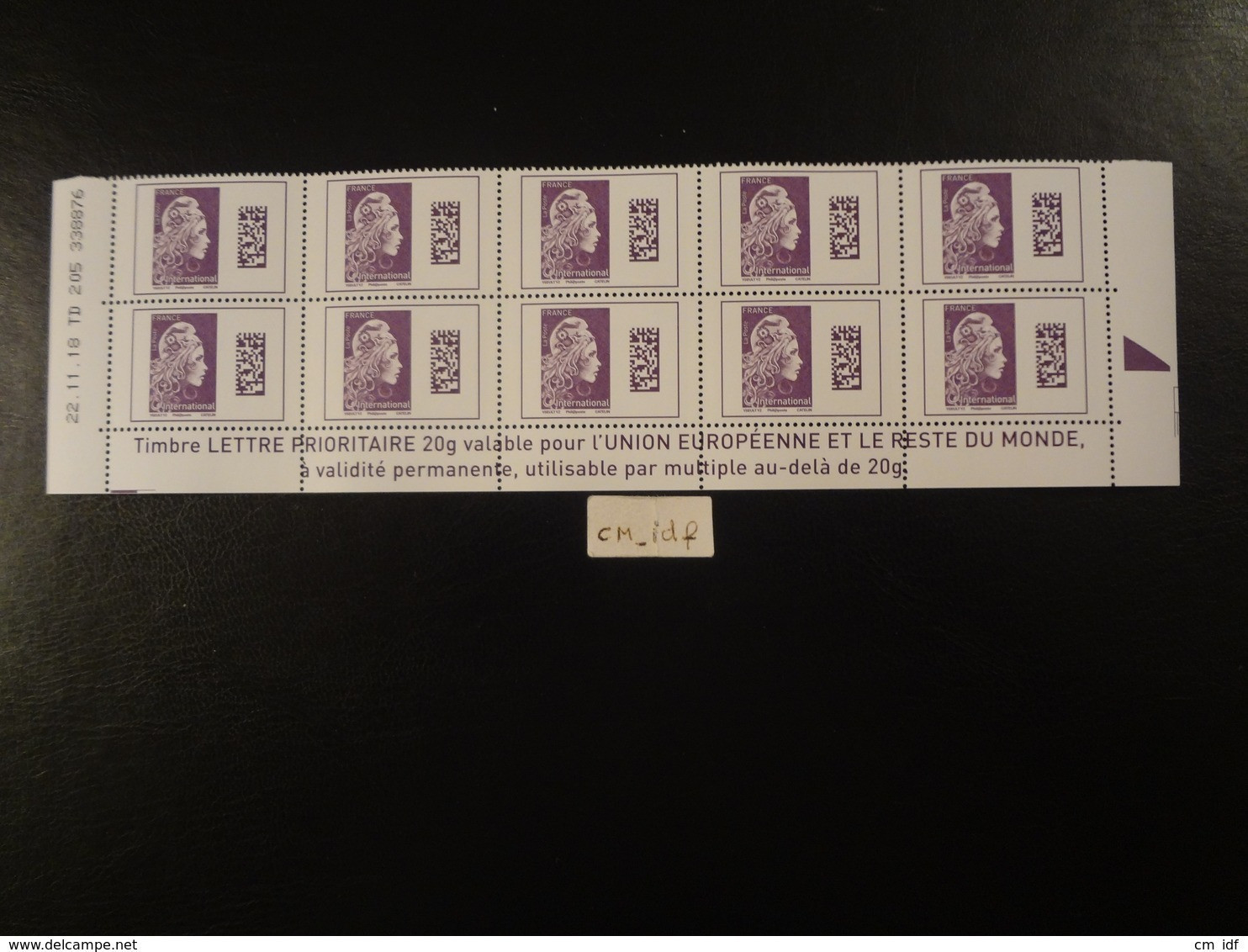 FRANCE 2019 MARIANNE L'ENGAGÉE INTERNATIONAL LILAS  NEUF BAS DE FEUILLE DATÉ DE 10 TIMBRES - 2010-2019