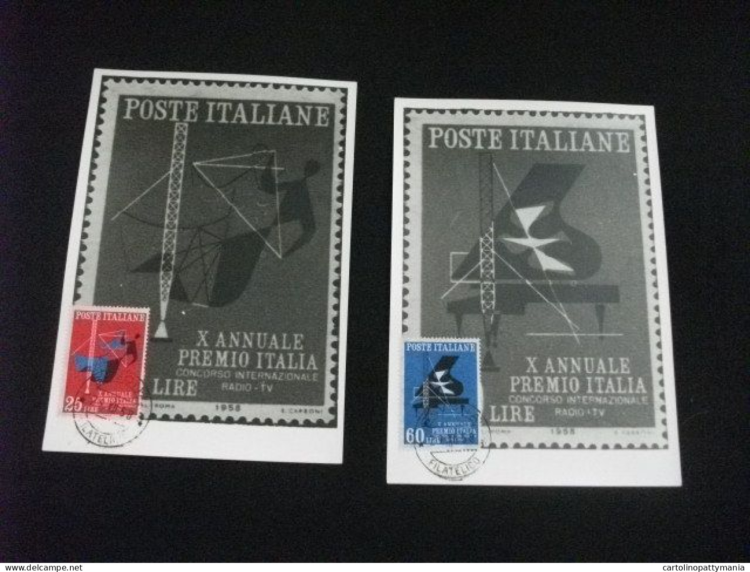 MAXIMUM  CARTOLINA POSTALE Italia X ANNUALE PREMIO ITALIA PER RADIO E TV  Serie 2 Esemplari - Manifestazioni