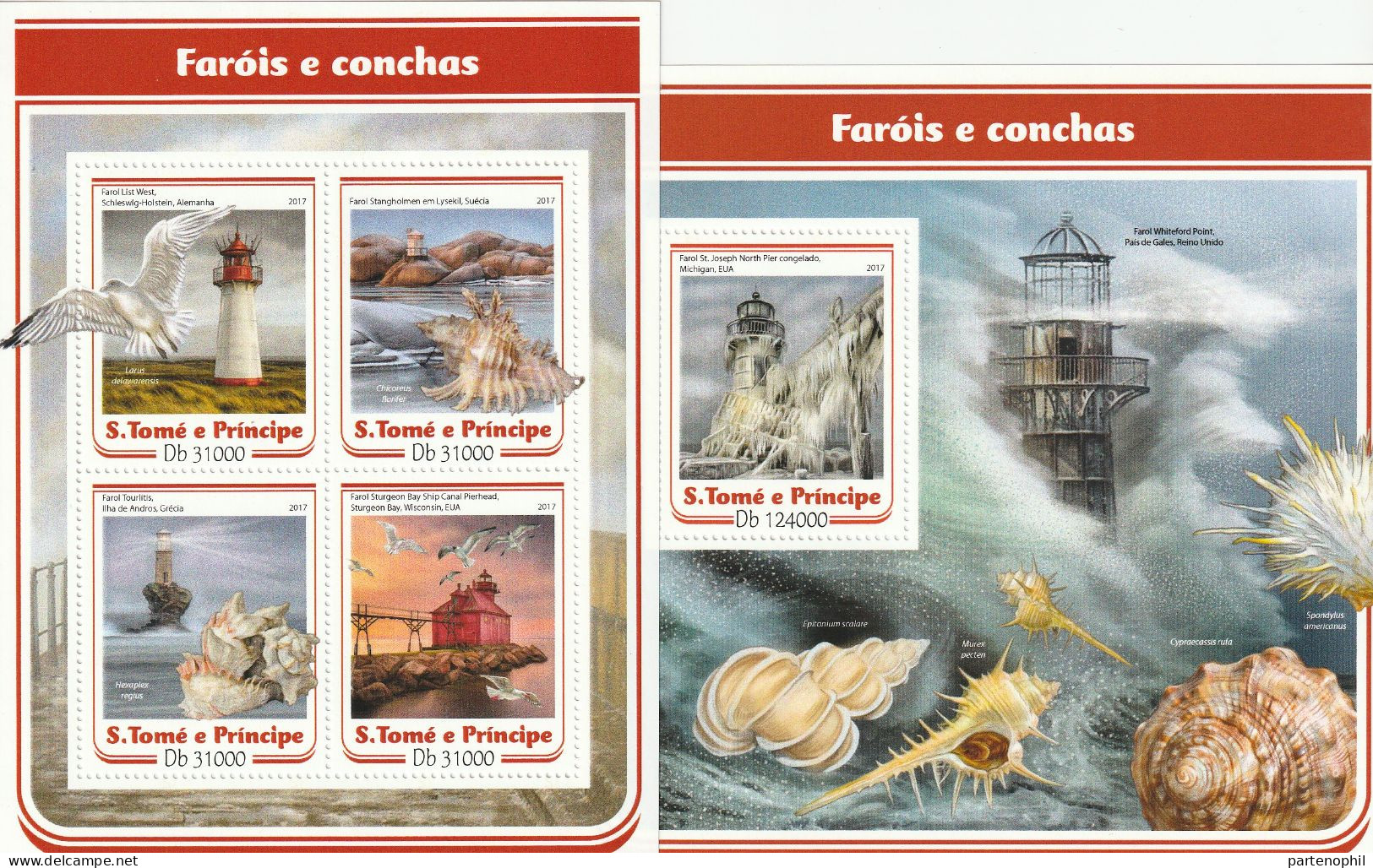 S. Tome & Principe - Shells Birds Fari Lighthouse Phares Leuchtturm Set NMH - Phares