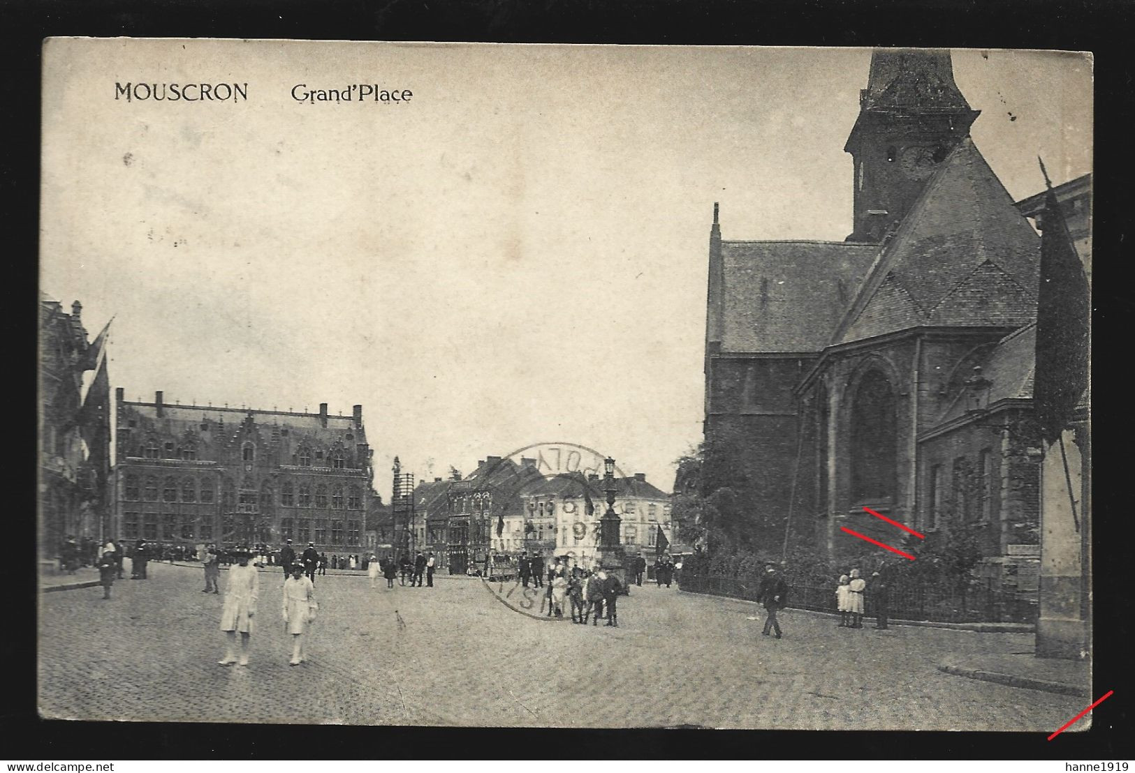 Moeskroen Mouscron Grand Place Briefstempel 1920 Moescroen Htje - Moeskroen