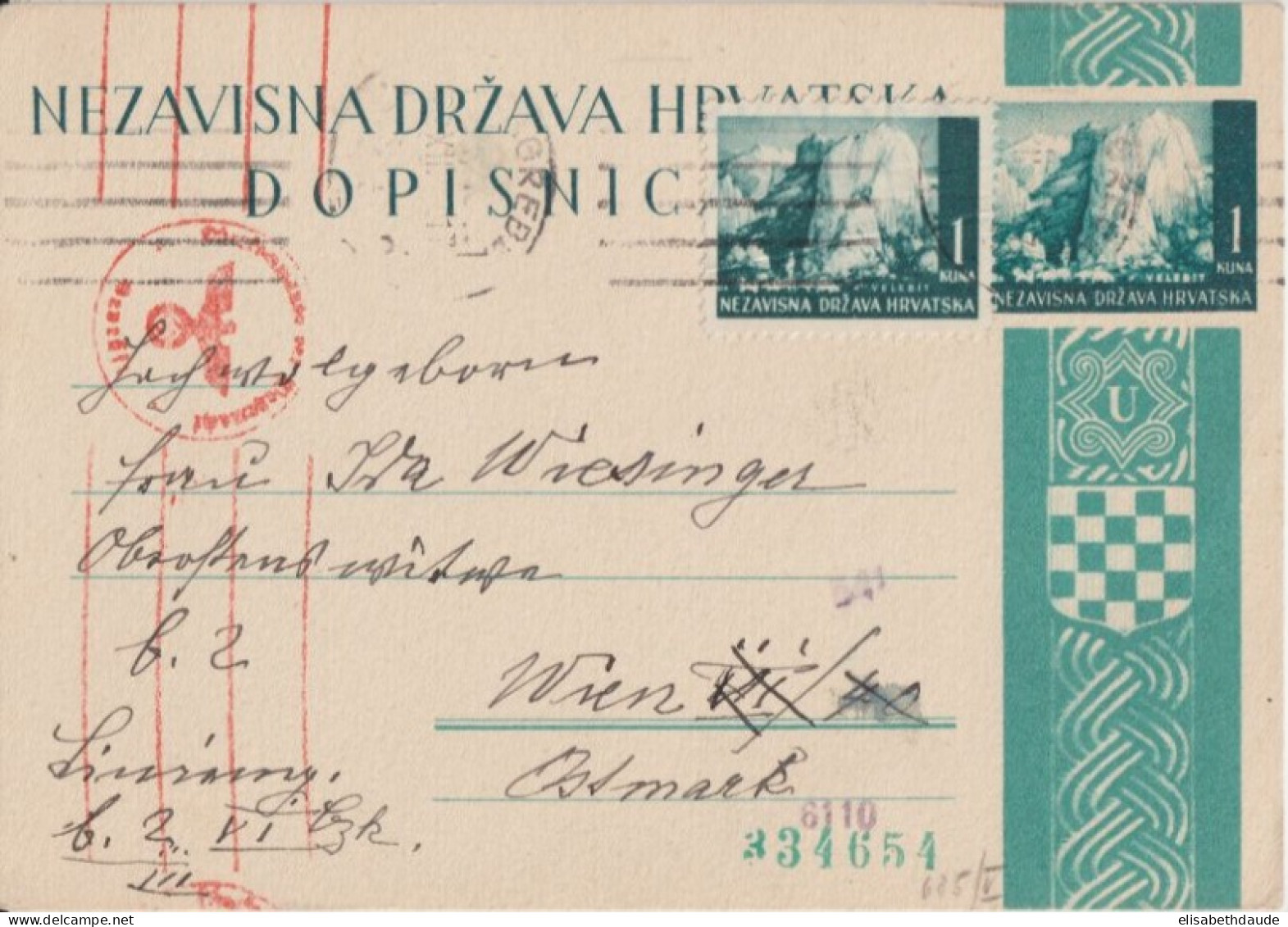 1941 - CROATIE - CP ENTIER CENSUREE De ZAGREB => WIEN - Croacia