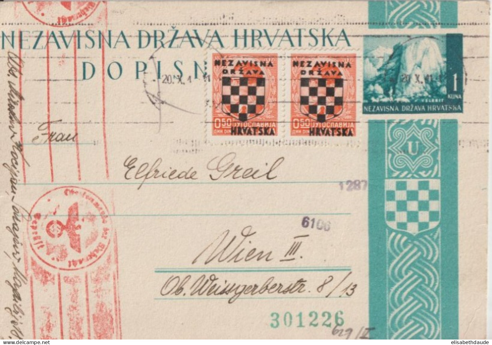 1941 - CROATIE - CP ENTIER CENSUREE De SARAJEVO ! => WIEN - Croacia