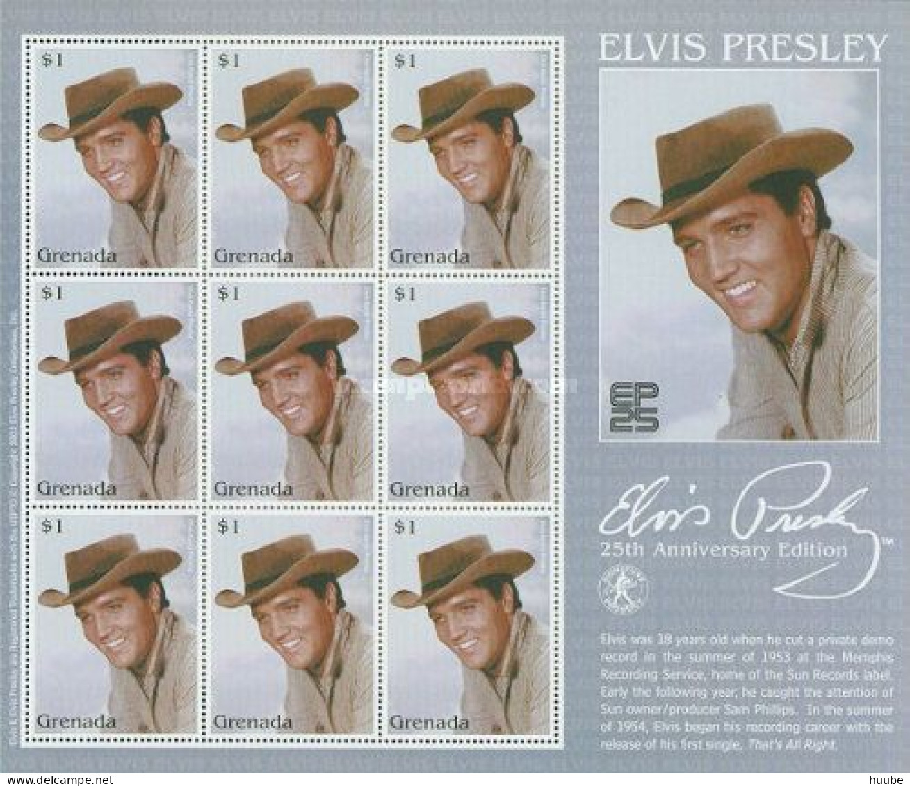 Grenada, 2002, Mi 5006, 25th Anniversary Of The Death Of Elvis Presley, Sheet Of 9, MNH - Elvis Presley