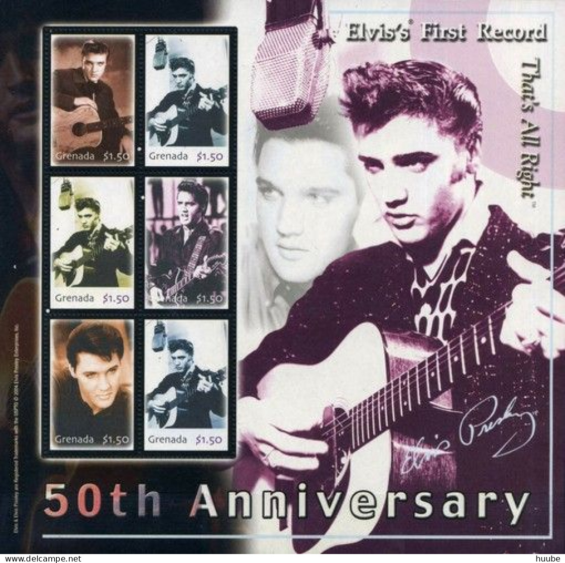 Grenada, 2004, Mi 5478-5482, 50th Anniversary Of Elvis Presley's First Record, Sheet Of 6, MNH - Elvis Presley