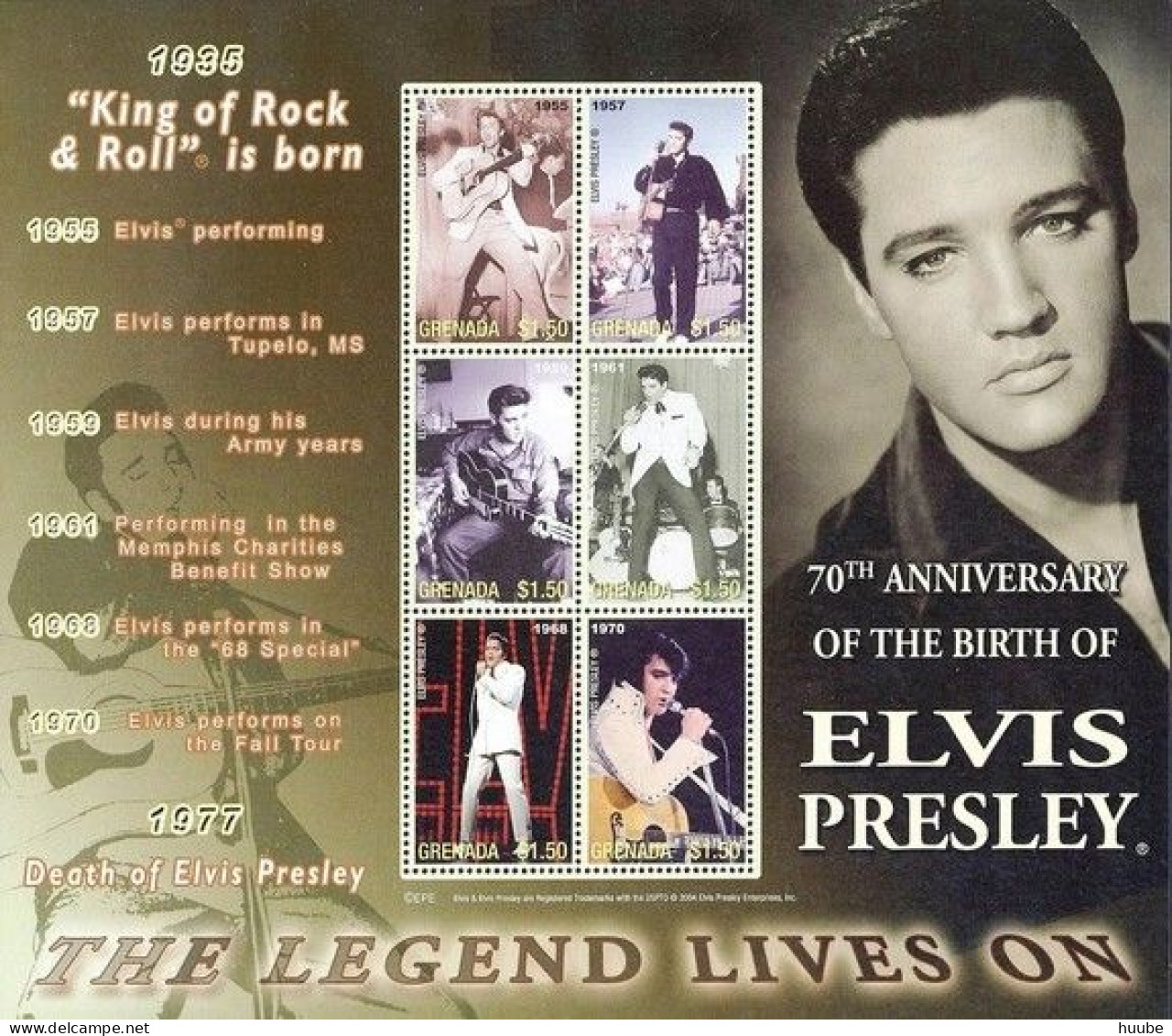 Grenada, 2005, Mi 5578-5589, 70th Anniversary Of The Birth Of Elvis Presley, 2 Sheets Of 6, MNH - Elvis Presley