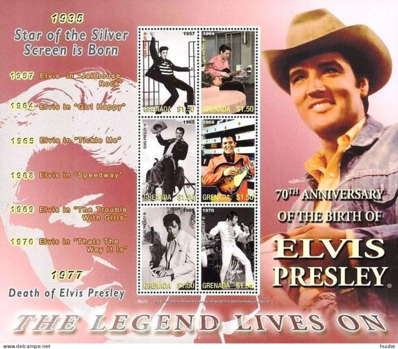 Grenada, 2005, Mi 5578-5589, 70th Anniversary Of The Birth Of Elvis Presley, 2 Sheets Of 6, MNH - Elvis Presley