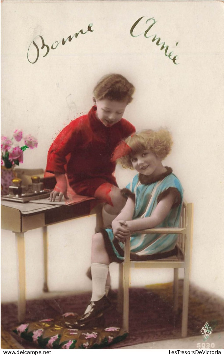 FÊTES ET VOEUX - Bonne Année - Deux Enfants à Un Bureau - Colorisé - Carte Postale Ancienne - New Year
