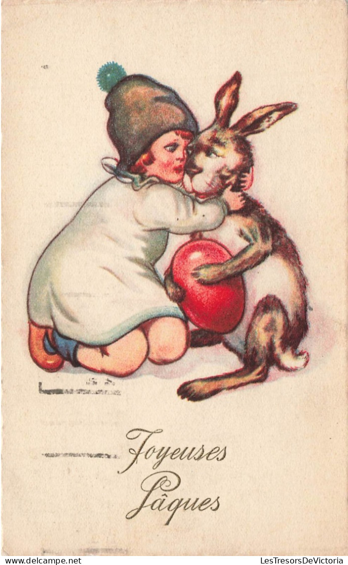 FÊTES ET VOEUX - Joyeuses Pâques - Une Enfant Et Un Lapin - Œuf De Pâques - Carte Postale Ancienne - Easter