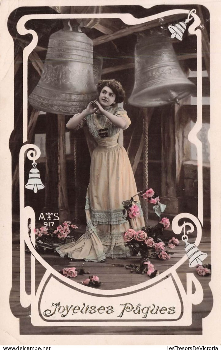 FÊTES ET VOEUX - Joyeuses Pâques - Femme Au Clocher - Cloches - Carte Postale Ancienne - Pâques
