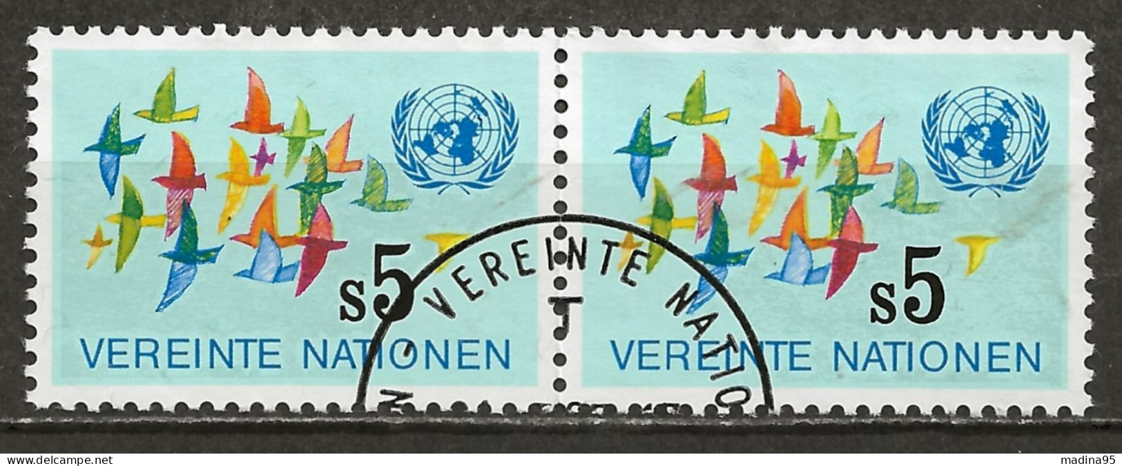 NATIONS-UNIES - VIENNE:, Obl., N° YT 5 X 2, Paire, TB - Gebraucht