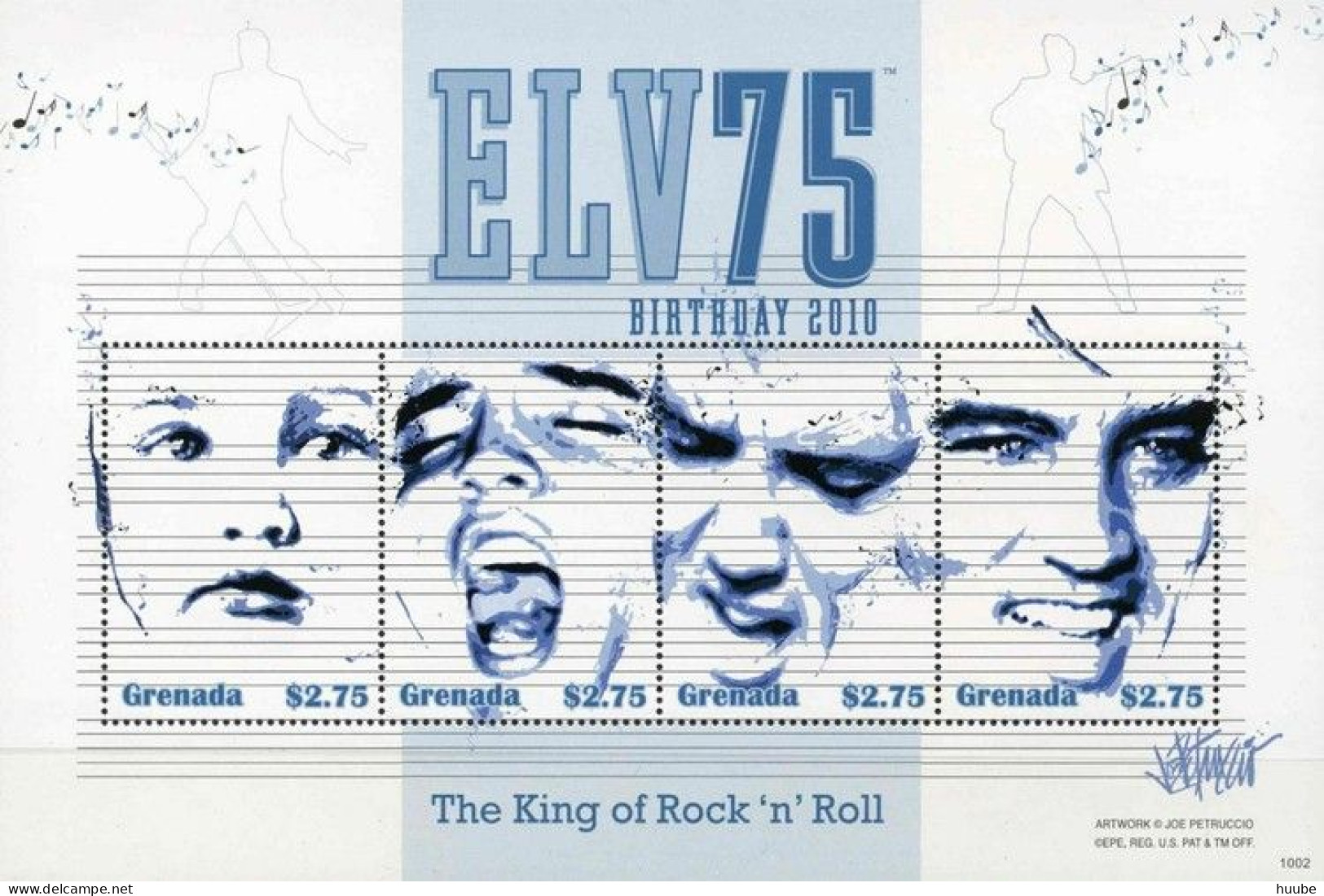 Grenada, 2010, Mi 6199-6202, 75th Anniversaary Of The Birth Of Elvis Presley, Sheet Of 4, MNH - Elvis Presley