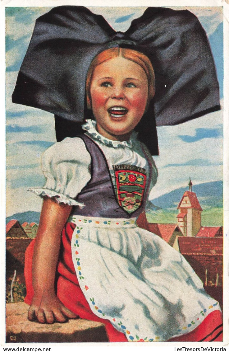 ENFANTS - Dessins D'enfants - Petite Fille - Vie Et Costumes En Alsace - Colorisé - Carte Postale Ancienne - Dibujos De Niños