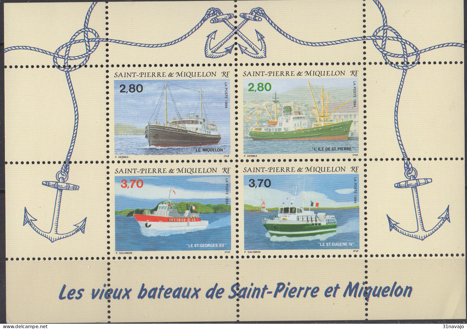 SAINT PIERRE ET MIQUELON - Bateaux 1994 Feuillet - Blokken & Velletjes