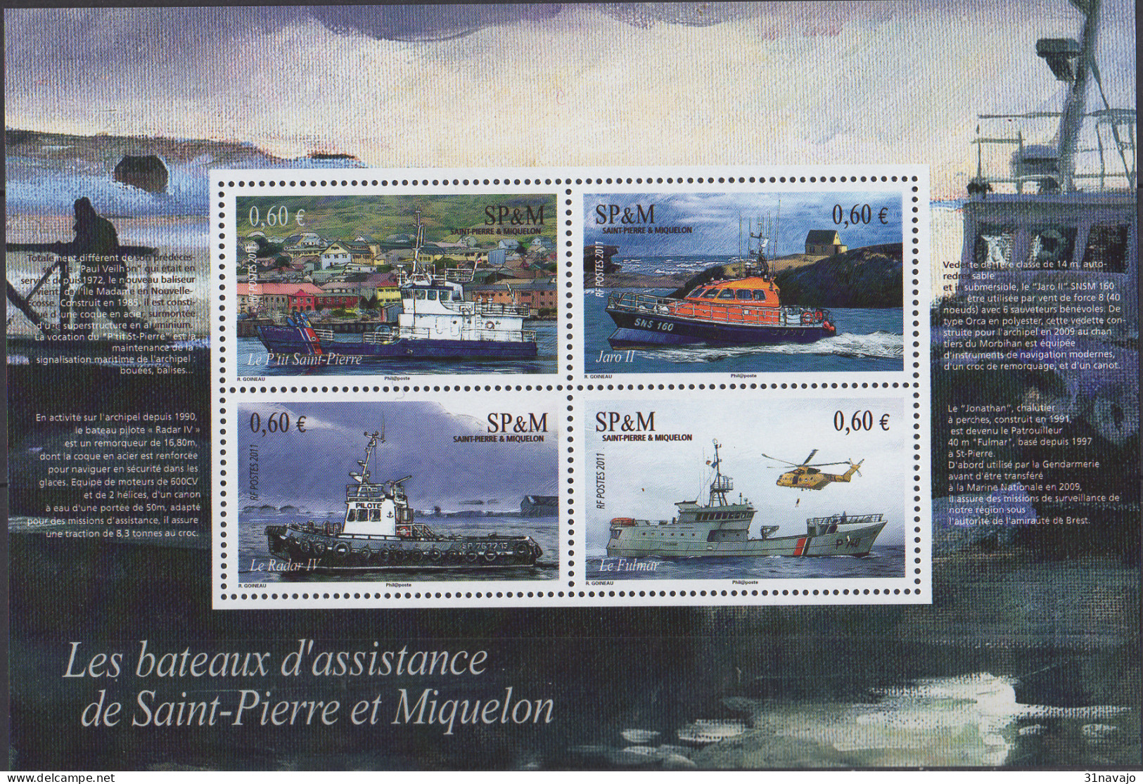 SAINT PIERRE ET MIQUELON - Bateaux D'assistance Feuillet - Blocks & Kleinbögen