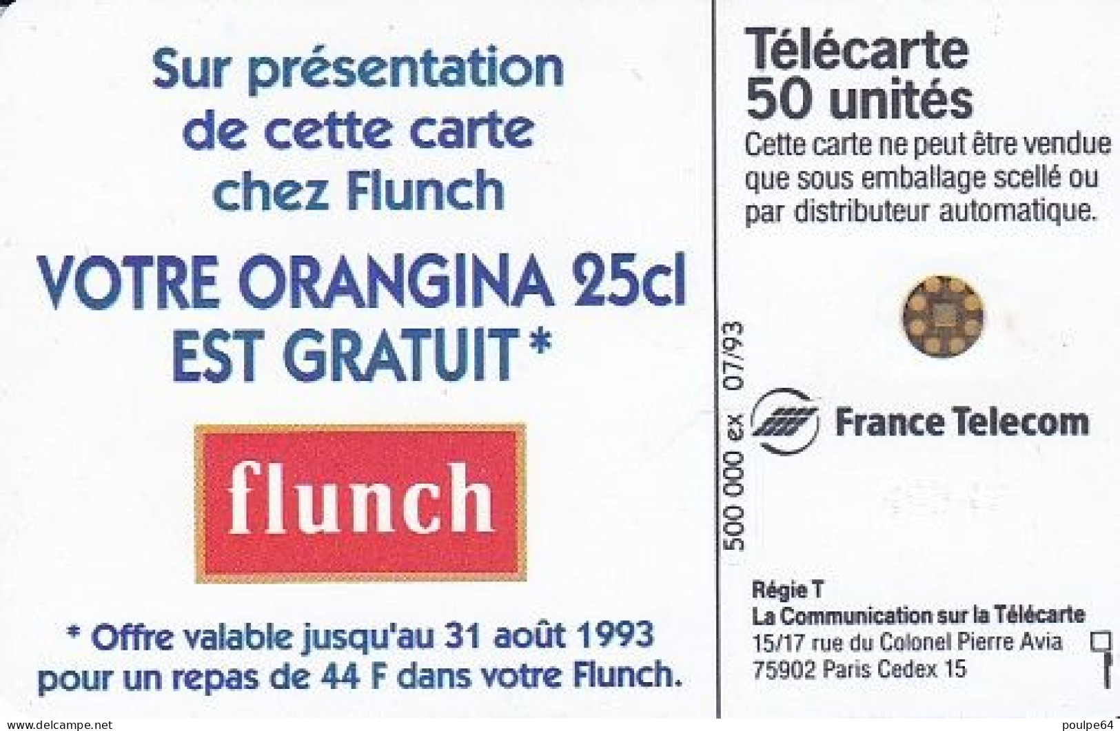 F382 - 07/1993 - ORANGINA " Couverts " - 50 SC5 (verso N° Impacts) - 1993