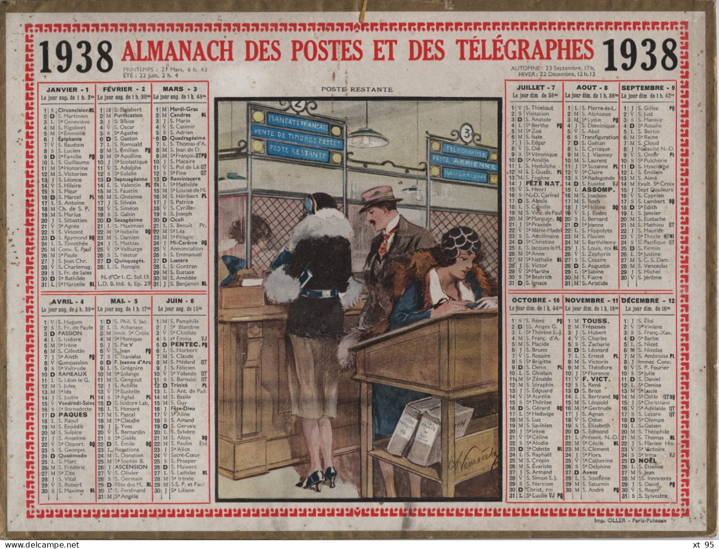 Calendrier - Almanach - 1938 - Oller - Big : 1921-40