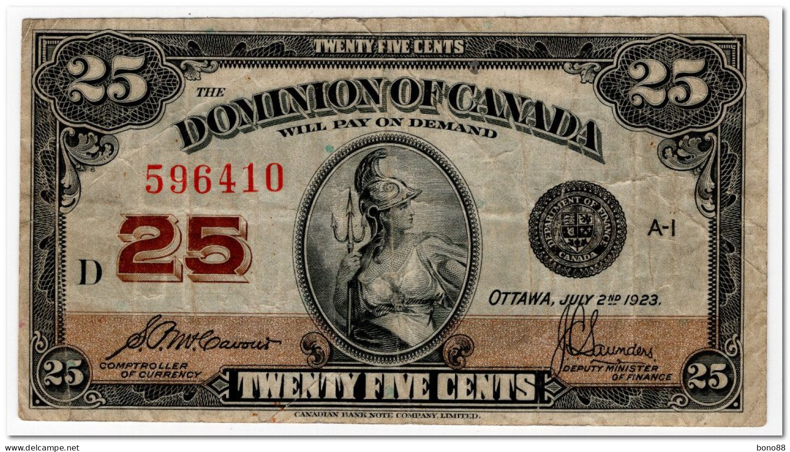 CANADA,25 CENTS,1923,P.11c,F-VF - Kanada