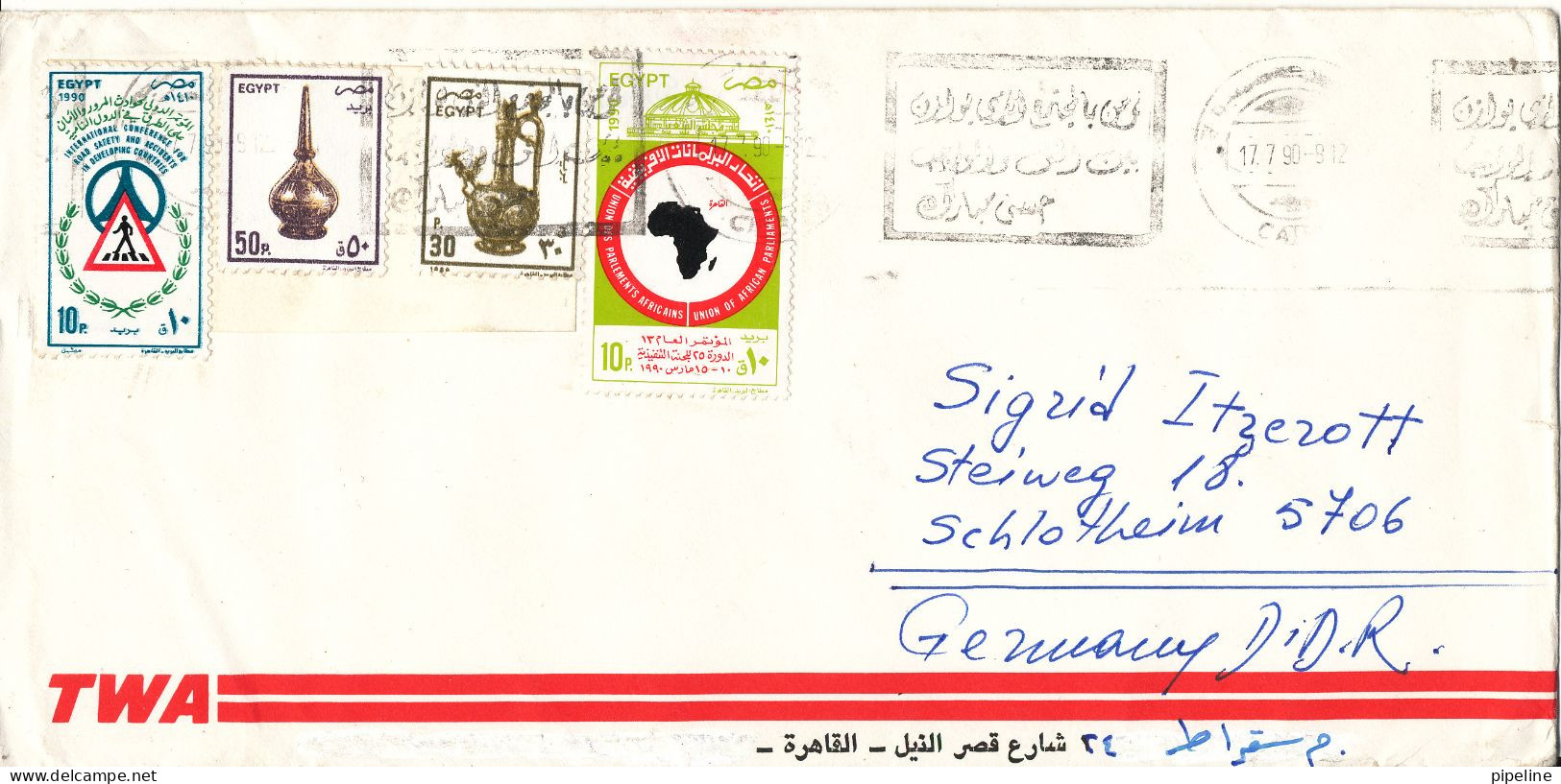 Egypt Cover Sent Air Mail To Germany 17-7-1990 Topic Stamps - Covers & Documents