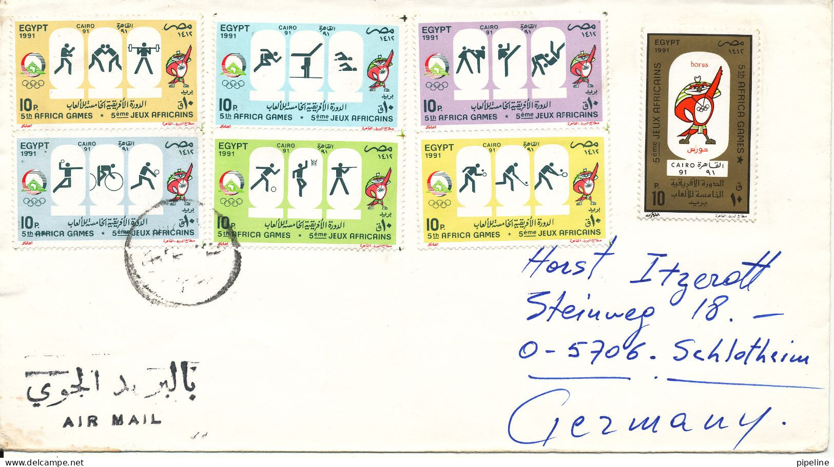 Egypt Cover Sent Air Mail To Germany 1991 Topic Stamps - Covers & Documents