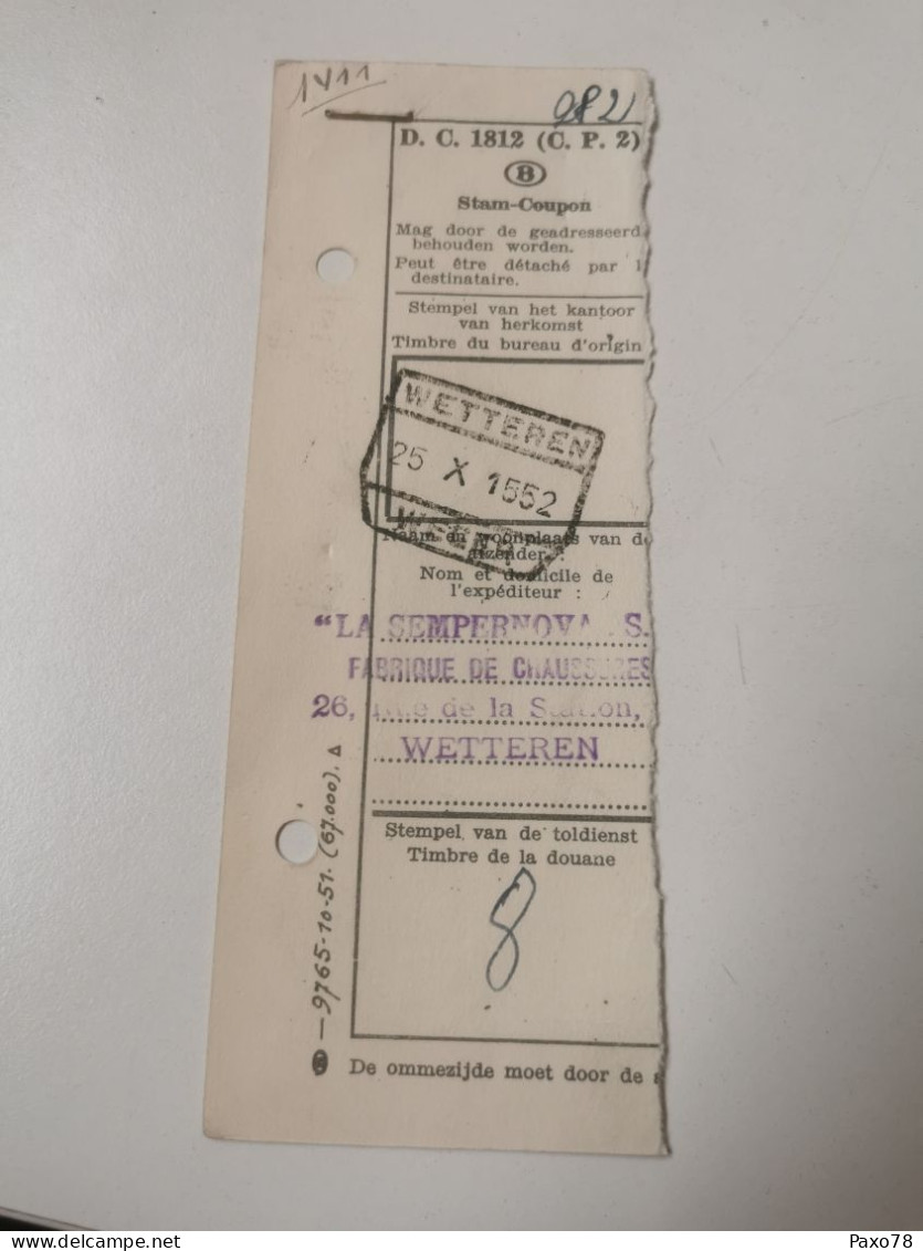 Coupon, Oblitéré Esch-Alzette 1952 - Cartas & Documentos