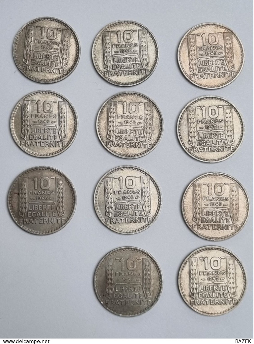 10 Frs TURIN 47-48-49 Petite Tête Rameaux Courts 11 Pièces - 10 Francs