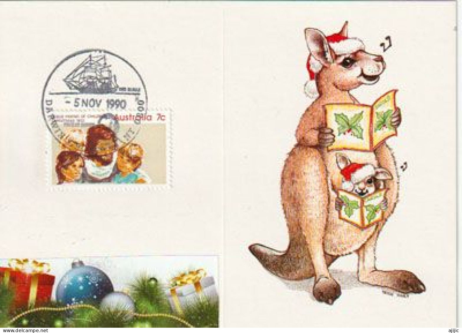 Australian Kangaroo Singing Christmas Carols In Darwin (NT)  Special Cancel Charles Darwin & HMS Beagle Sailing Ship - Cartes-Maximum (CM)