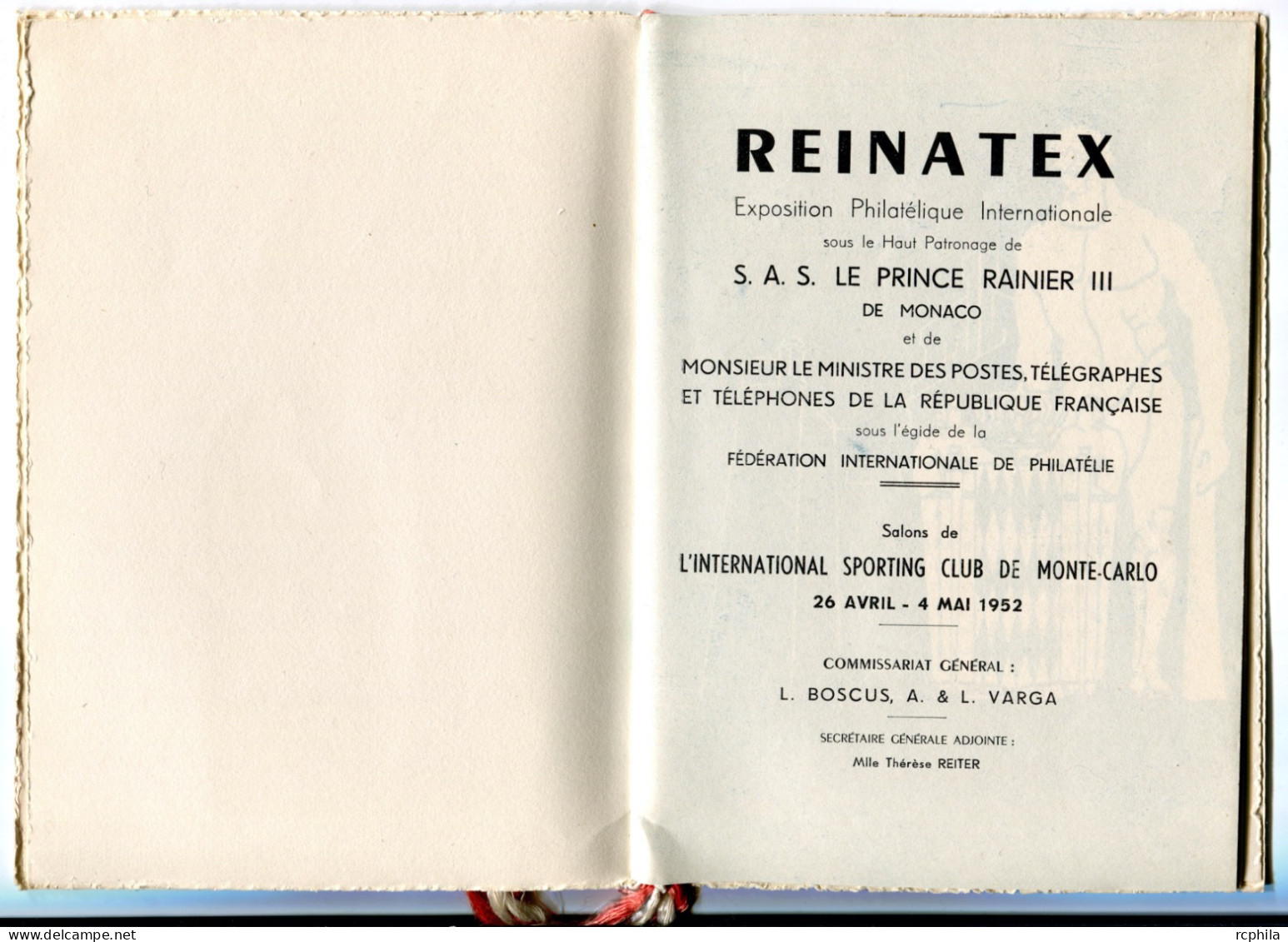 RC 26247 MONACO 1952 PROGRAMME DE L'EXPOSITION REINATEX CONTENANT UNE VIGNETTE DE COULEUR MARRON TB - Lettres & Documents