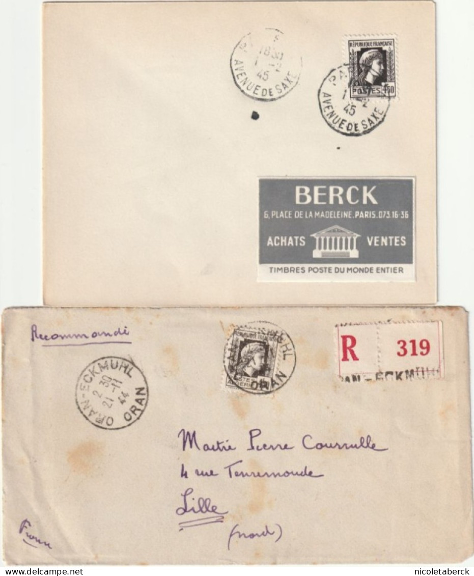 Coq Et Marianne D'Alger N° 644 Seul Sur Lettre1/2/45 + émission Conjointe Algérie 21/11/44.Rare. Collection BERCK. - 1944 Coq Et Marianne D'Alger