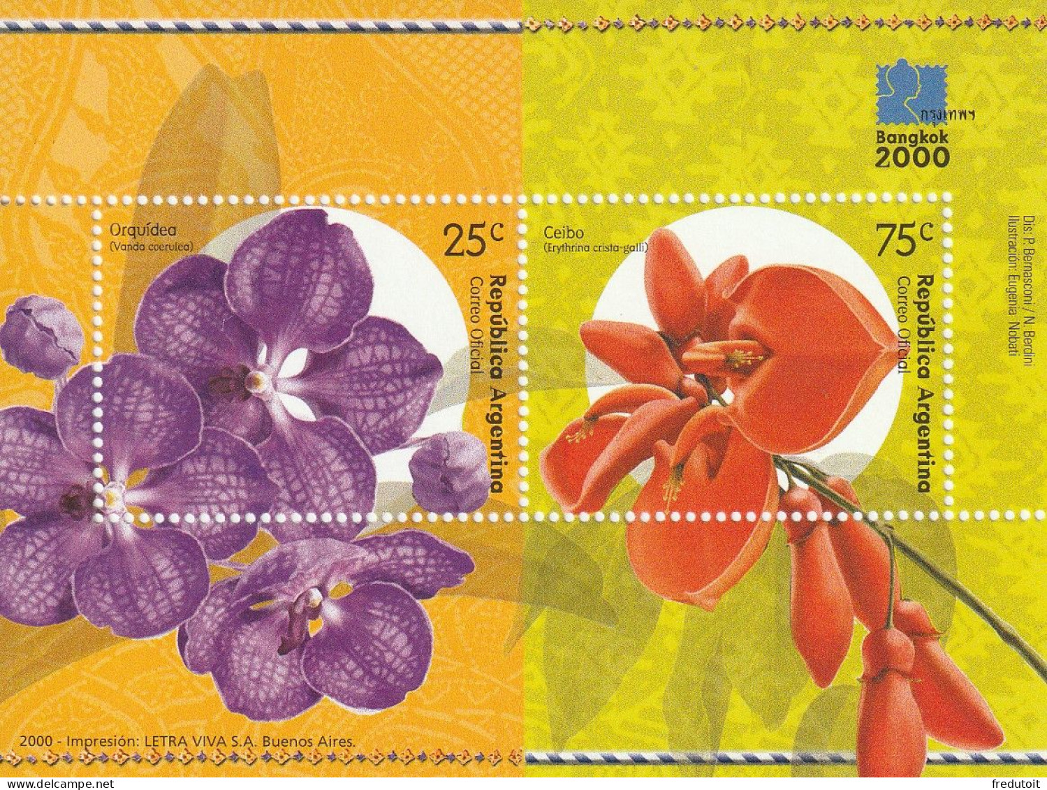 ARGENTINE - BLOC N°72 ** (2000) Fleurs - Blocs-feuillets