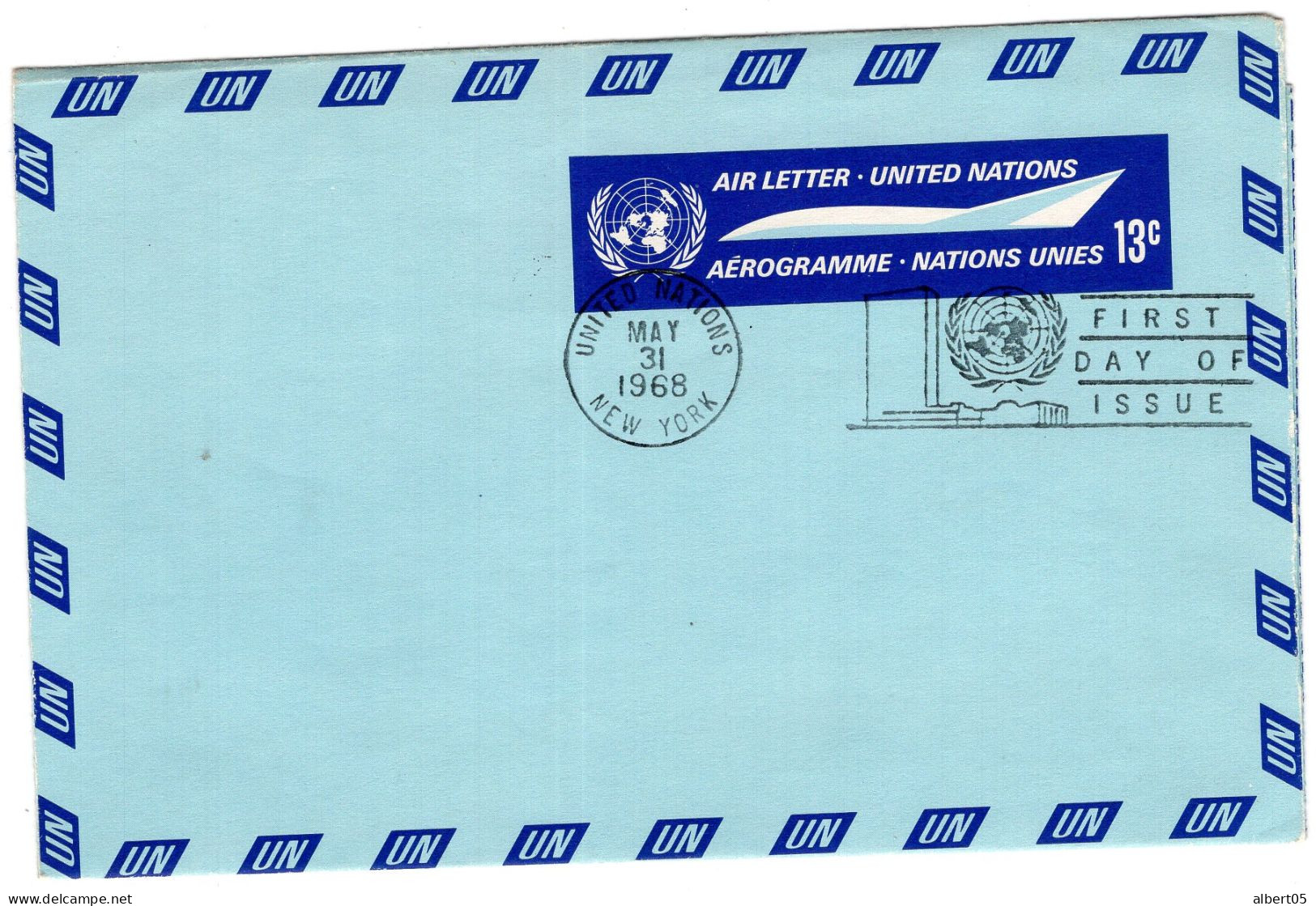Air Letter - United Nations - First Day Of Issue  May 31 1968 - Altri & Non Classificati
