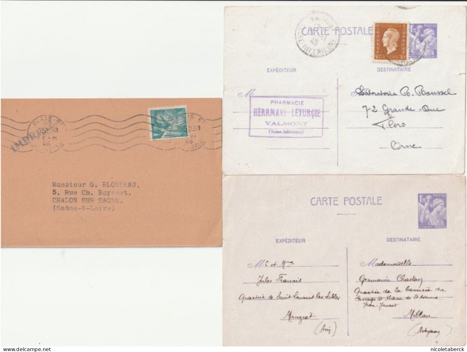 Iris, Carte Publicitaire De Philatéliste (rare) + 2 Entiers Postaux En Cadeau. - 1939-44 Iris