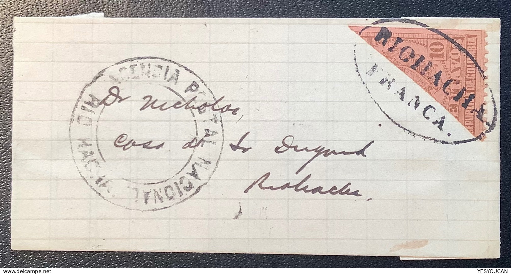 COLOMBIA 1892-99 "RIOHACHA FRANCA" 10c BISECT STAMP Sc 153 - RRR ! Cover (iron Fer Arme Hache Axe Beil Colombie Lettre - Colombie