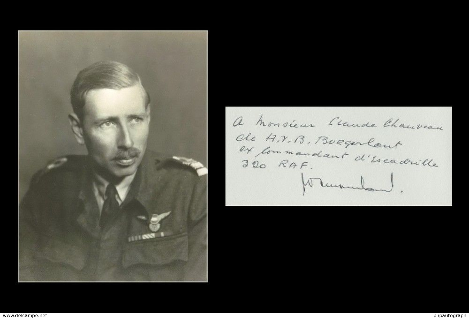 Hugo Burgerhout (1913-1988) - No. 320 Squadron RAF - Signed Card + Photo - COA - Flieger Und Astronauten