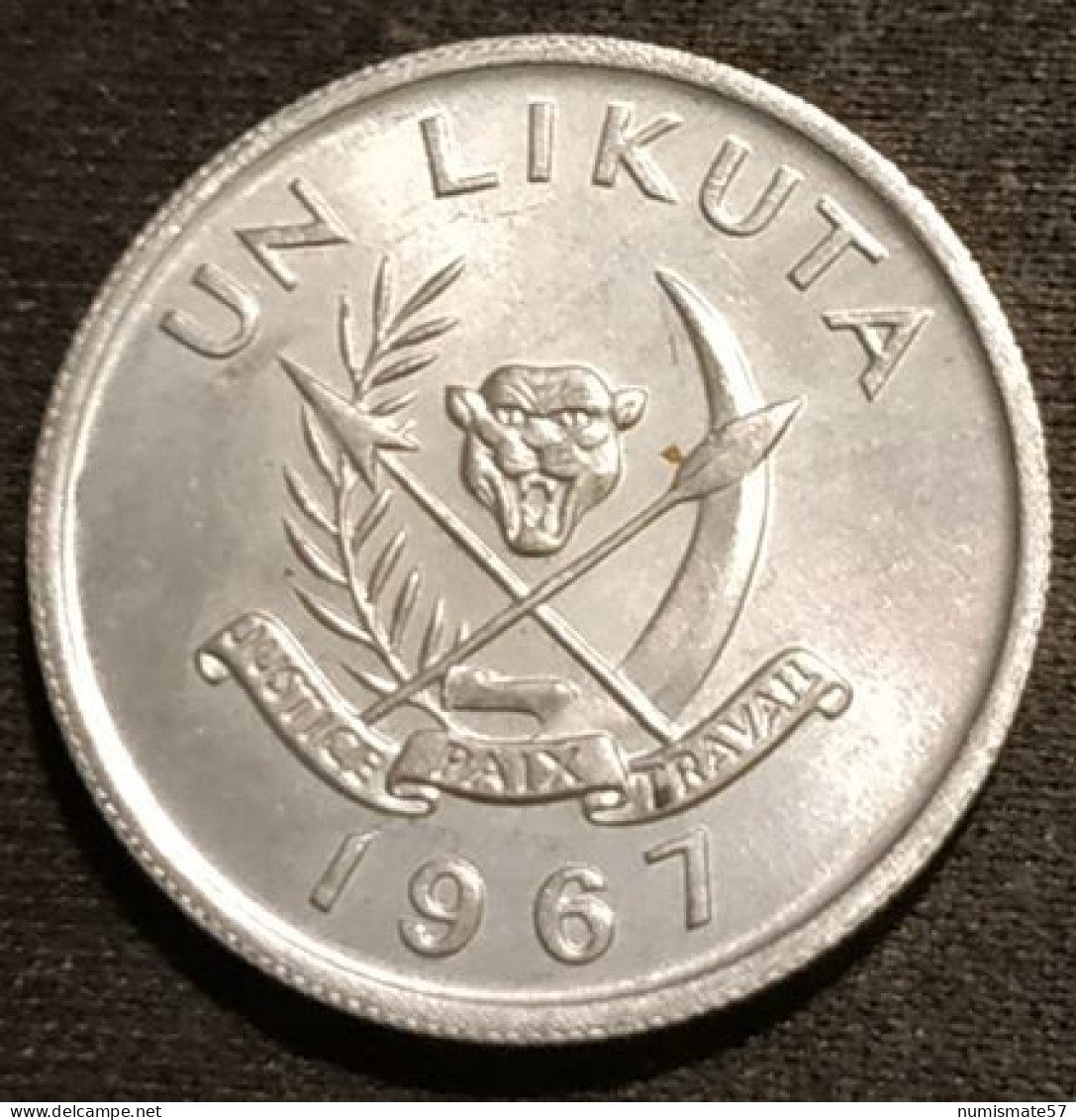 CONGO - 1 LIKUTA 1967 - KM 8 - JUSTICE PAIX TRAVAIL - Qualité - Congo (República Democrática 1964-70)