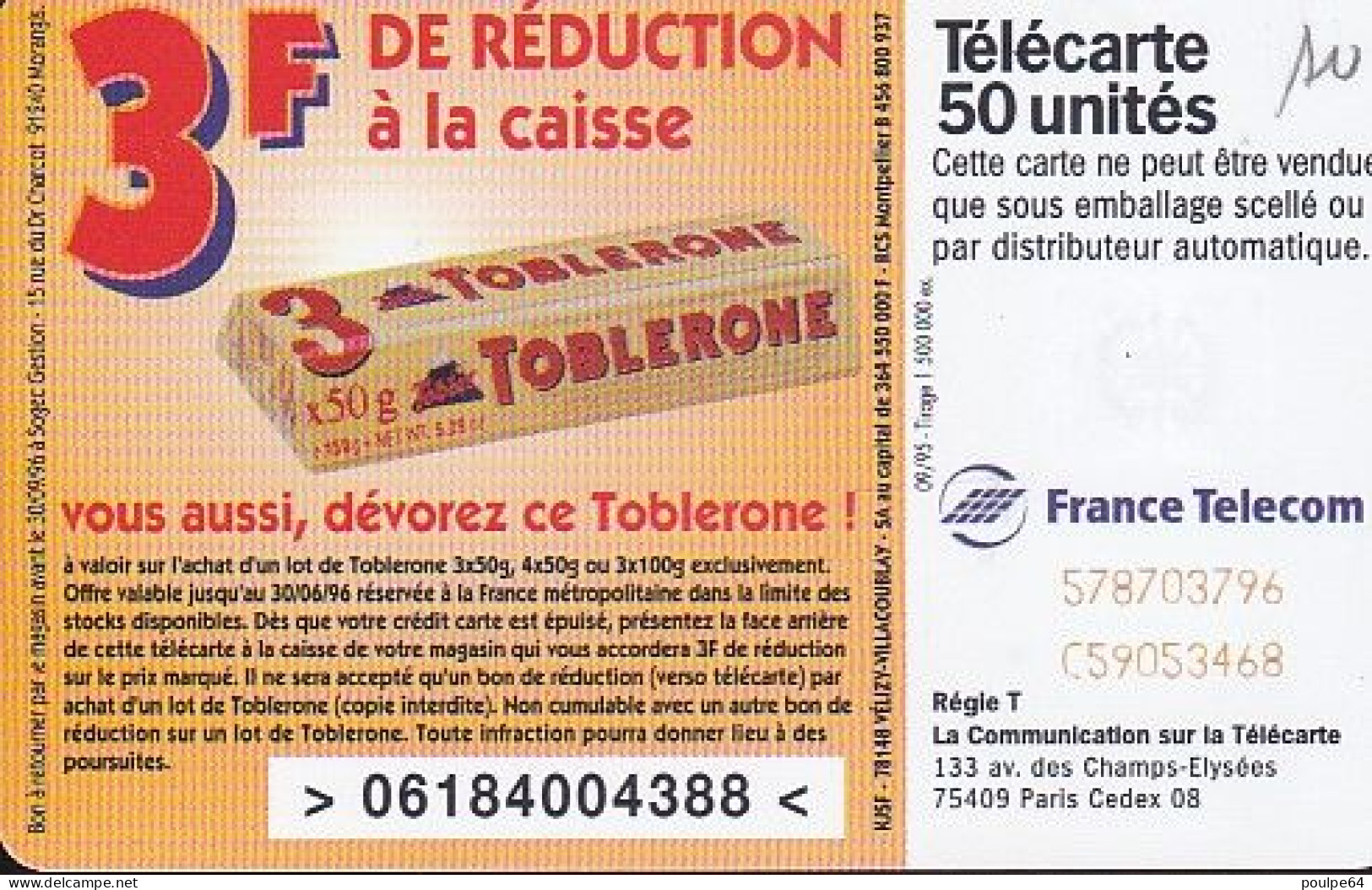 F592 - 09/1995 - TOBLERONE - 50 SC7 - 1995