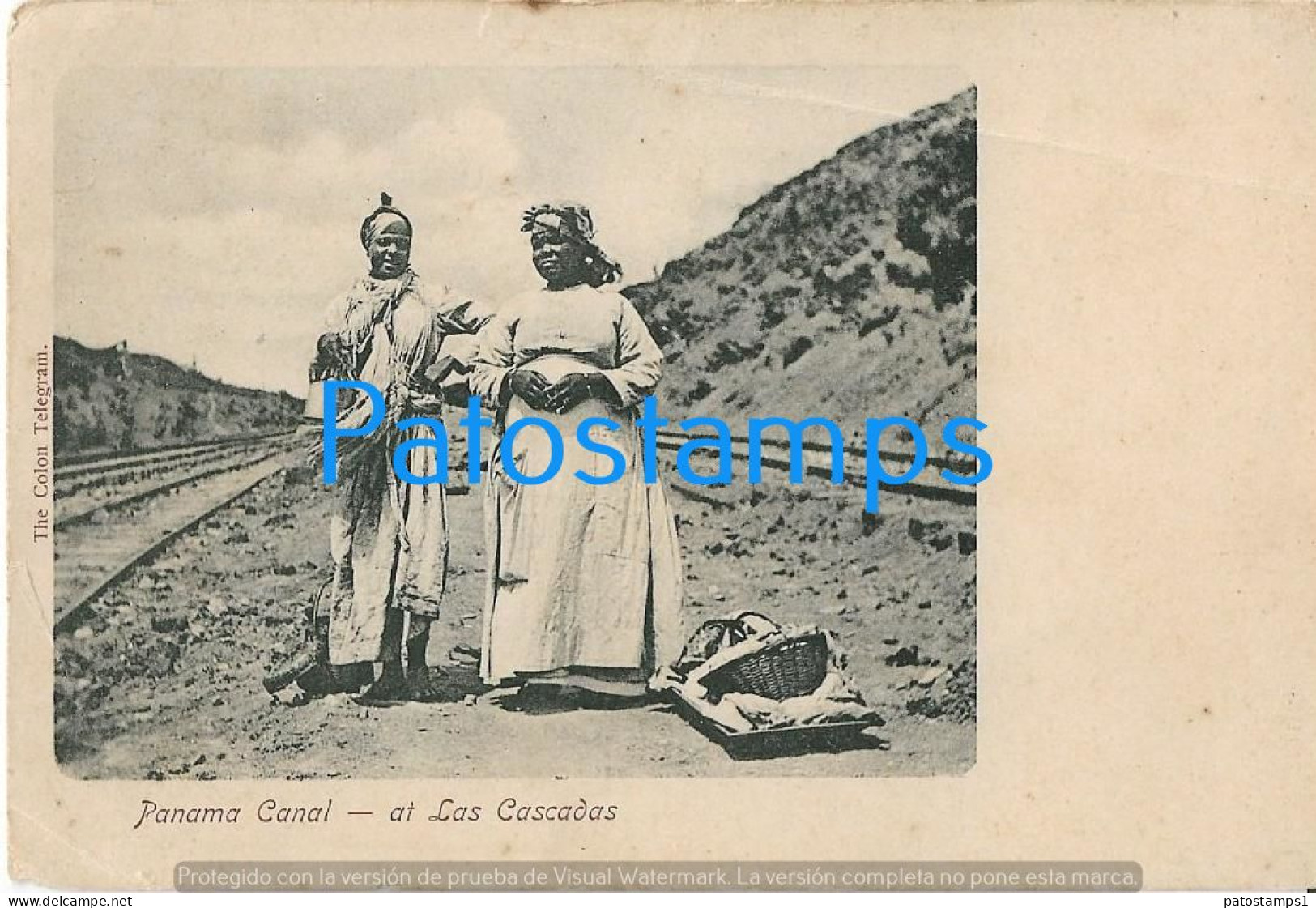 217943 PANAMA CANAL AT LAS CASCADAS COSTUMES NATIVE WOMAN'S & RAILROAD BREAK POSTAL POSTCARD - Panama