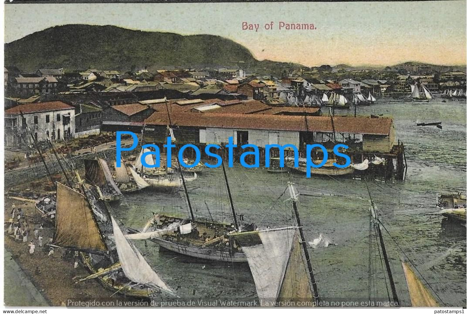 217944 PANAMA CANAL VIEW PARTIAL BAY & BOAT POSTAL POSTCARD - Panama