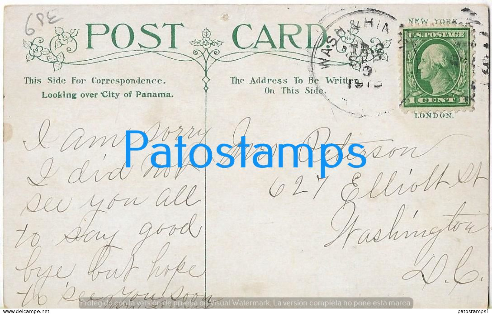 217951 PANAMA VIEW PARTIAL CITY CIRCULATED TO US POSTAL POSTCARD - Panama