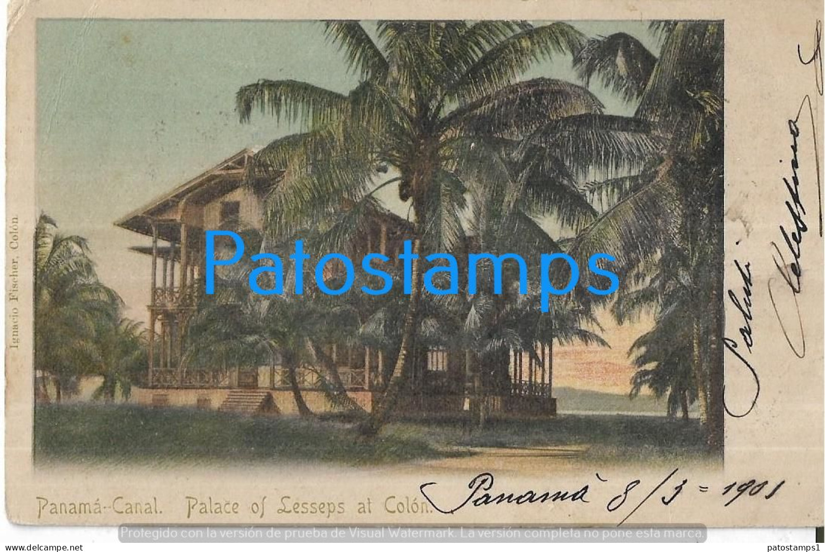 217952 PANAMA COLON CANAL PALACE OF LESSEPS CIRCULATED TO ITALY POSTAL POSTCARD - Panama