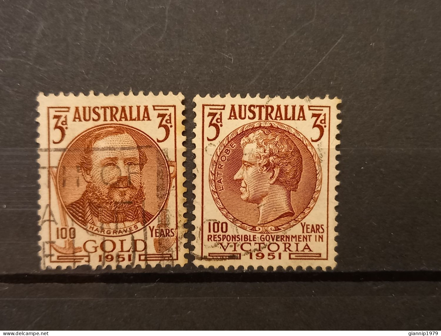 FRANCOBOLLI STAMPS AUSTRALIA AUSTRALIAN 1951 USED SERIE COMPLETE COMPLETA 100 ANNI ANNIVERSARY ORO VICTORIA OBLITERE' - Gebruikt