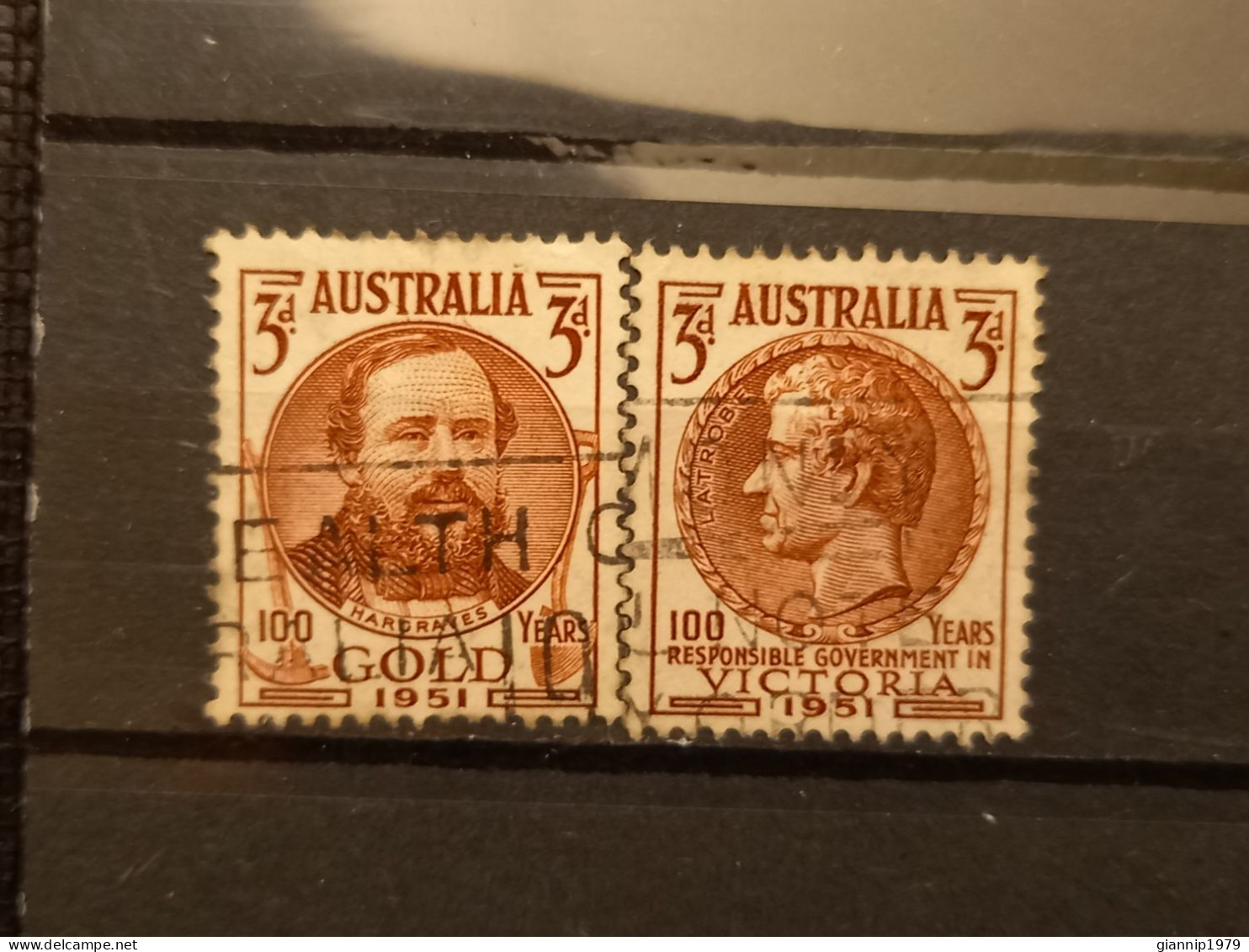FRANCOBOLLI STAMPS AUSTRALIA AUSTRALIAN 1951 USED SERIE COMPLETE COMPLETA 100 ANNI ANNIVERSARY ORO VICTORIA OBLITERE' - Oblitérés